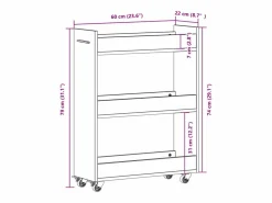 vidaxl Armario con ruedas madera de ingeniería 60x22x79 cm Negro Discount
