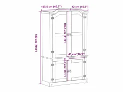 vidaxl Armario con vitrina Corona madera maciza pino 103,5x42x180 cm Color natural claro Online