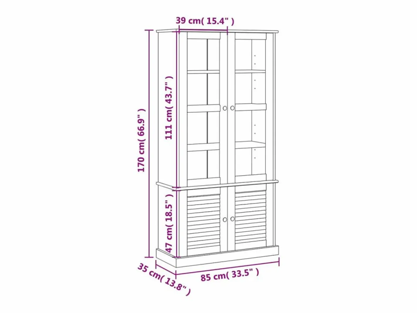 Clicnbuy Vitrina|Armario con vitrina VIGO madera maciza pino 85x35x170 cm