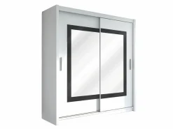 Vente-unique Armario corredero AUTLAN de 2 puertas con espejo, ancho 203 cm, color Blanco Outlet