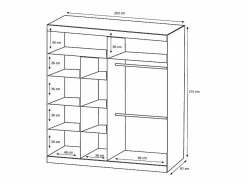 Vente-unique Armario corredero AUTLAN de 2 puertas con espejo, ancho 203 cm, color Blanco Outlet