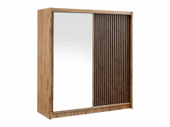 Armario corredero CALOWI de 2 puertas con espejo, ancho 203 cm, color natural y negro^Vente-unique Sale