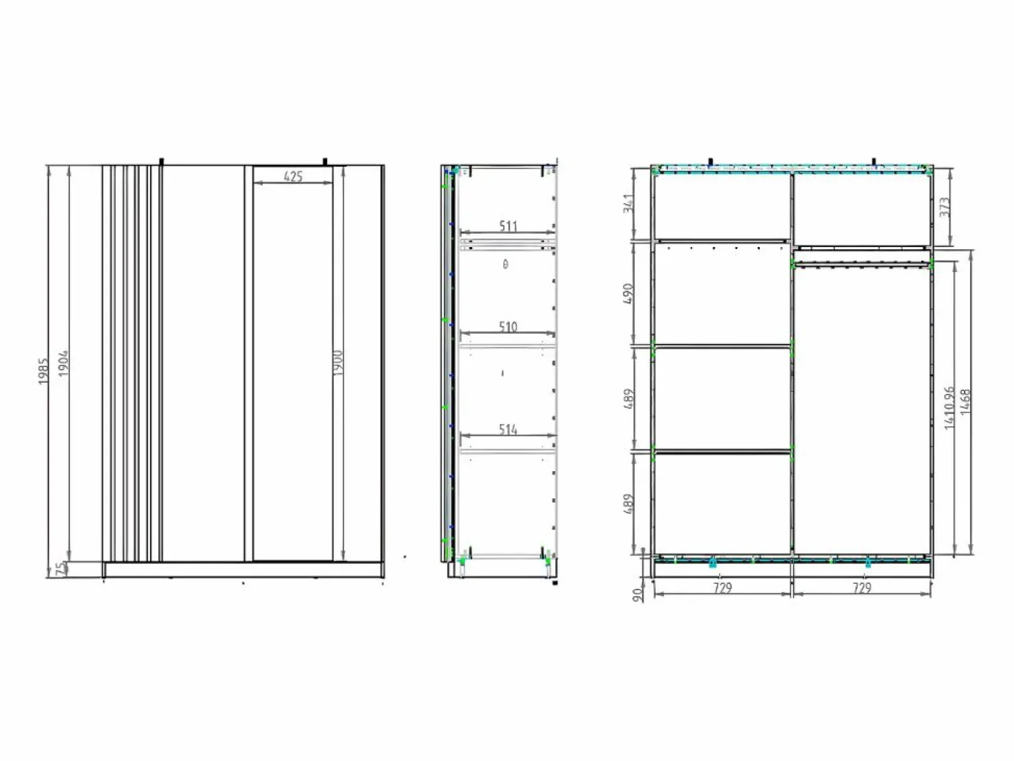 Vente-unique Armario|Armario corredero de 2 puertas con espejo, 150 cm de ancho, color y natural - CALELA