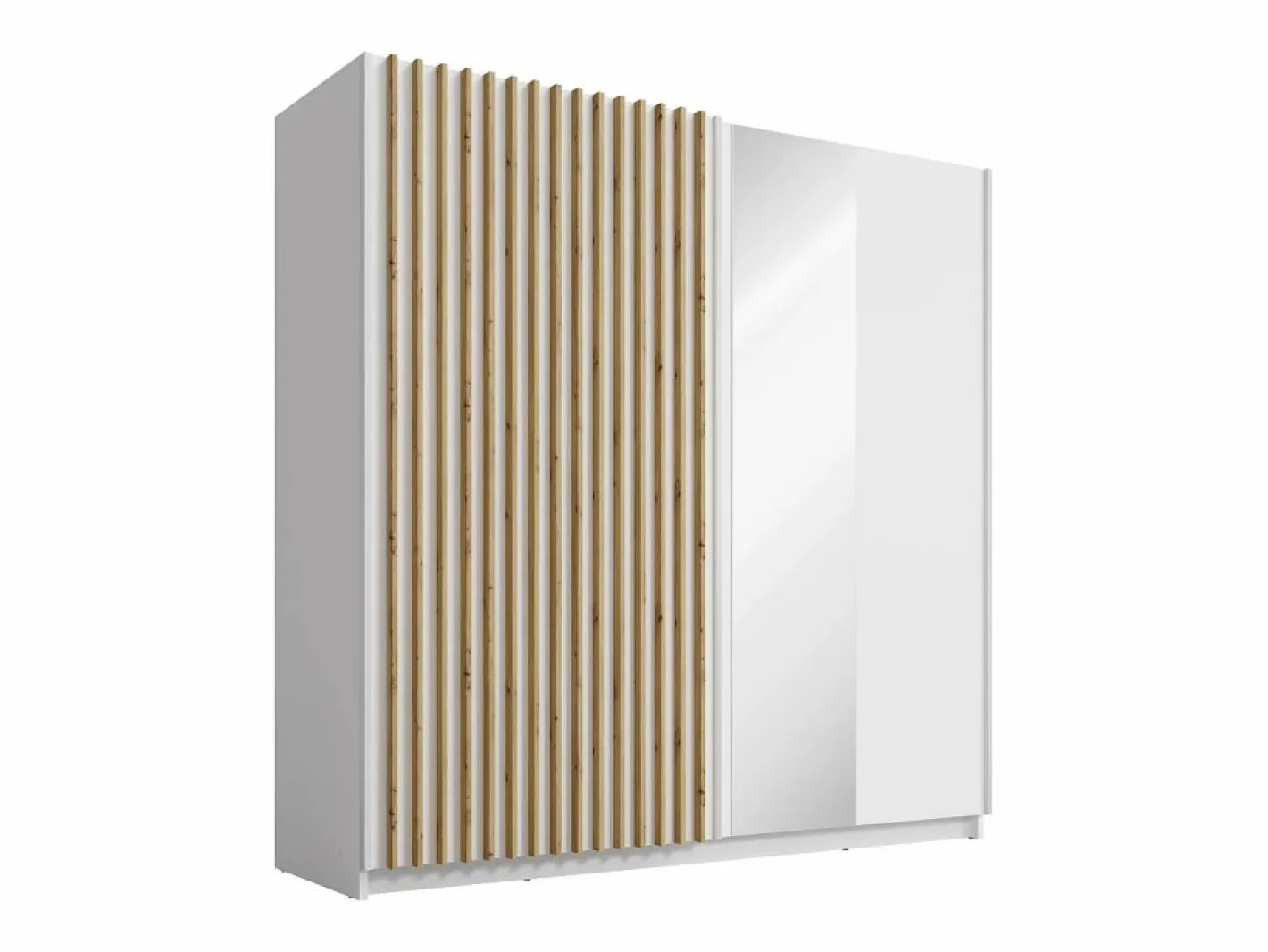 Vente-unique Armario|Armario corredero TINDANIA de 2 puertas con espejo, ancho 200 cm, color blanco y natural