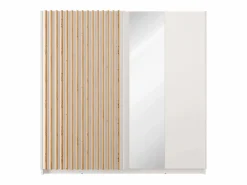 Vente-unique Armario|Armario corredero TINDANIA de 2 puertas con espejo, ancho 200 cm, color blanco y natural