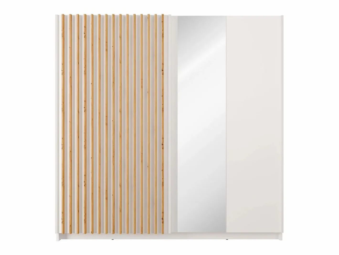 Vente-unique Armario|Armario corredero TINDANIA de 2 puertas con espejo, ancho 200 cm, color blanco y natural