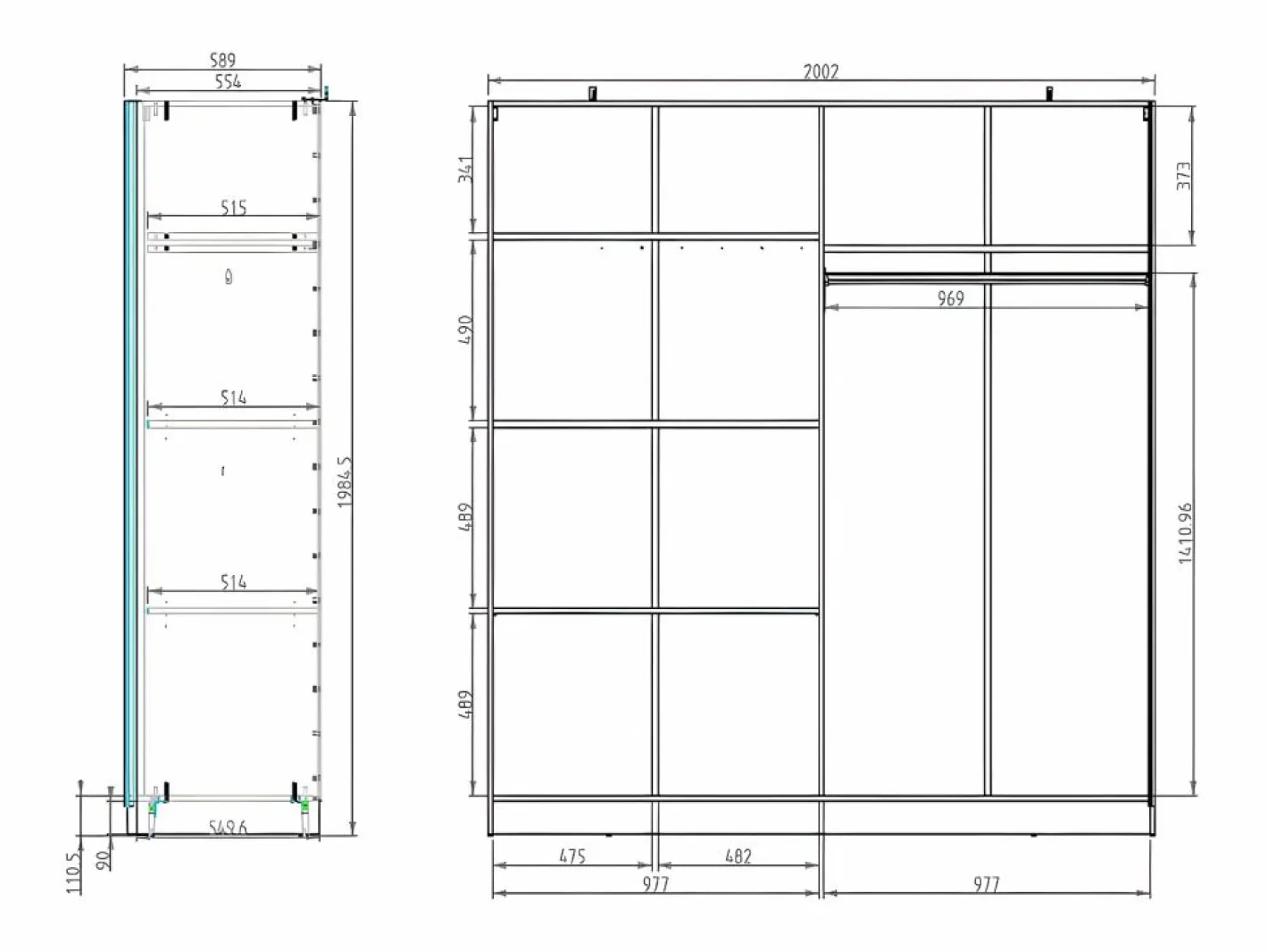 Vente-unique Armario|Armario corredero TINDANIA de 2 puertas con espejo, ancho 200 cm, color blanco y natural