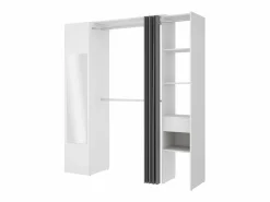 Vente-unique Armario de 177 cm de ancho con cortina y puerta, 1 espejo y 1 cajón, - BERTRAND Blanco Outlet