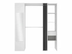 Vente-unique Armario de 177 cm de ancho con cortina y puerta, 1 espejo y 1 cajón, - BERTRAND Blanco Outlet