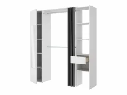 Vente-unique Armario de 177 cm de ancho con cortina y puerta, 1 espejo y 1 cajón, - BERTRAND Blanco Outlet