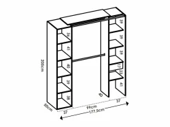 Vente-unique Armario de 177 cm de ancho con cortina y puerta, 1 espejo y 1 cajón, - BERTRAND Blanco Outlet