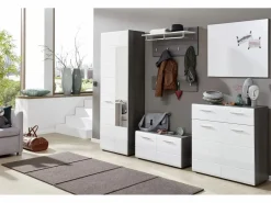 Armario de 2 puertas de melamina blanca y gris con espejo Bezzi^Les Tendances Discount