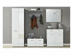 Armario de 2 puertas de melamina blanca y gris con espejo Bezzi^Les Tendances Discount