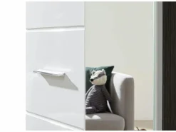 Armario de 2 puertas de melamina blanca y gris con espejo Bezzi^Les Tendances Discount