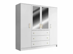 Vente-unique Armario|Armario de 4 puertas y 3 cajones con espejo L196 cm - LIZANDRO