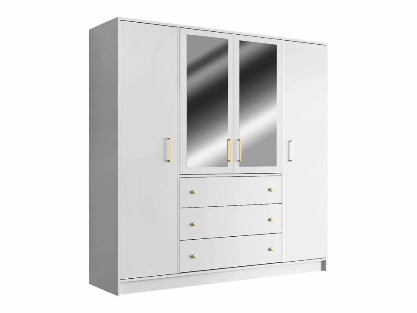Vente-unique Armario|Armario de 4 puertas y 3 cajones con espejo L196 cm - LIZANDRO