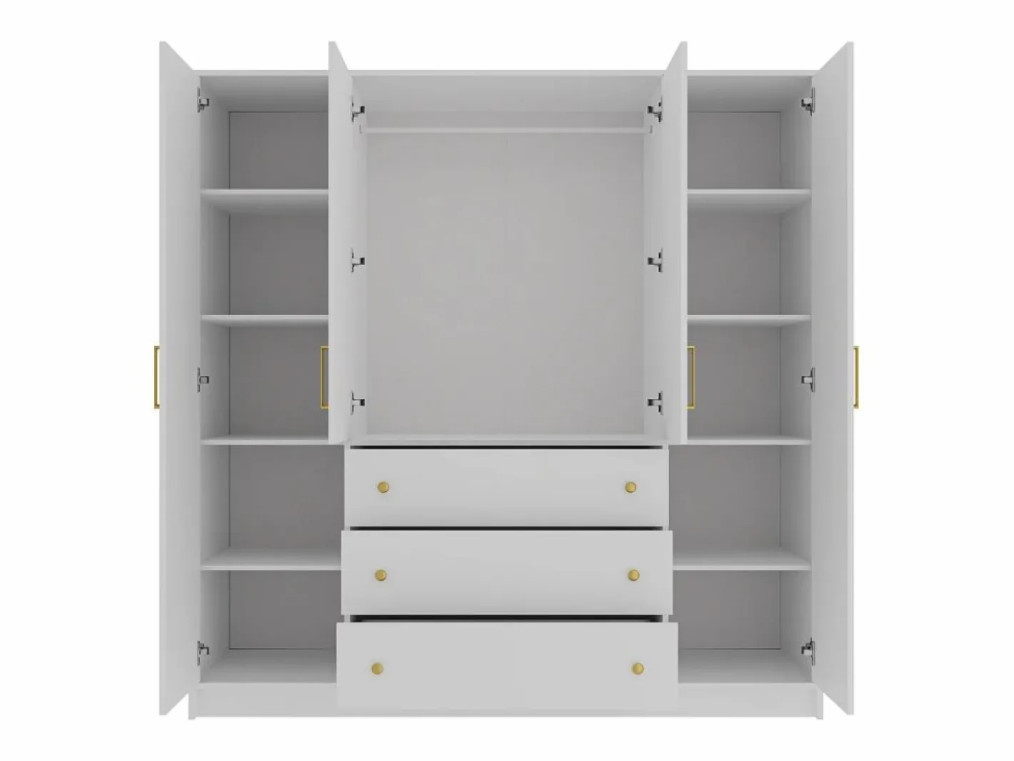 Vente-unique Armario|Armario de 4 puertas y 3 cajones con espejo L196 cm - LIZANDRO