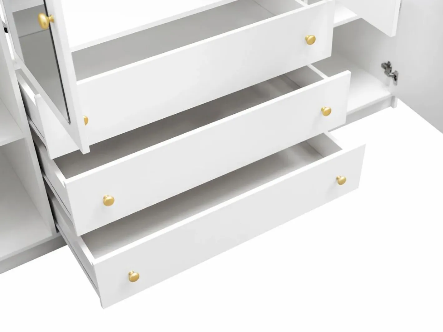 Vente-unique Armario|Armario de 4 puertas y 3 cajones con espejo L196 cm - LIZANDRO