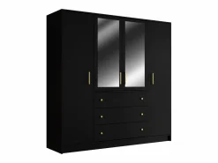 Vente-unique Armario|Armario de 4 puertas y 3 cajones con espejos, 196 cm de ancho, - LIZANDRO