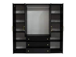 Vente-unique Armario|Armario de 4 puertas y 3 cajones con espejos, 196 cm de ancho, - LIZANDRO