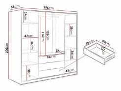 Vente-unique Armario|Armario de 4 puertas y 3 cajones con espejos, 196 cm de ancho, - LIZANDRO