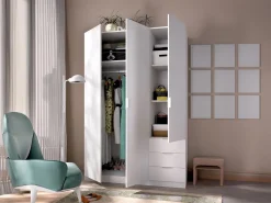 Vente-unique Armario de 3 puertas y 3 cajones en color - LISTOWEL Blanco Discount