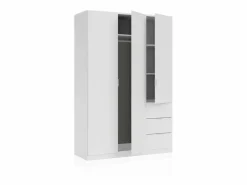 Armario de 3 puertas y 3 cajones en blanco 135x200 cm Magan Blanco^duehome