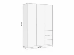 Armario de 3 puertas y 3 cajones en blanco 135x200 cm Magan Blanco^duehome
