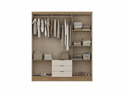 Armario de 6 puertas y 3 cajones L180 cm en beige y natural - PEROLI^Vente-unique Online