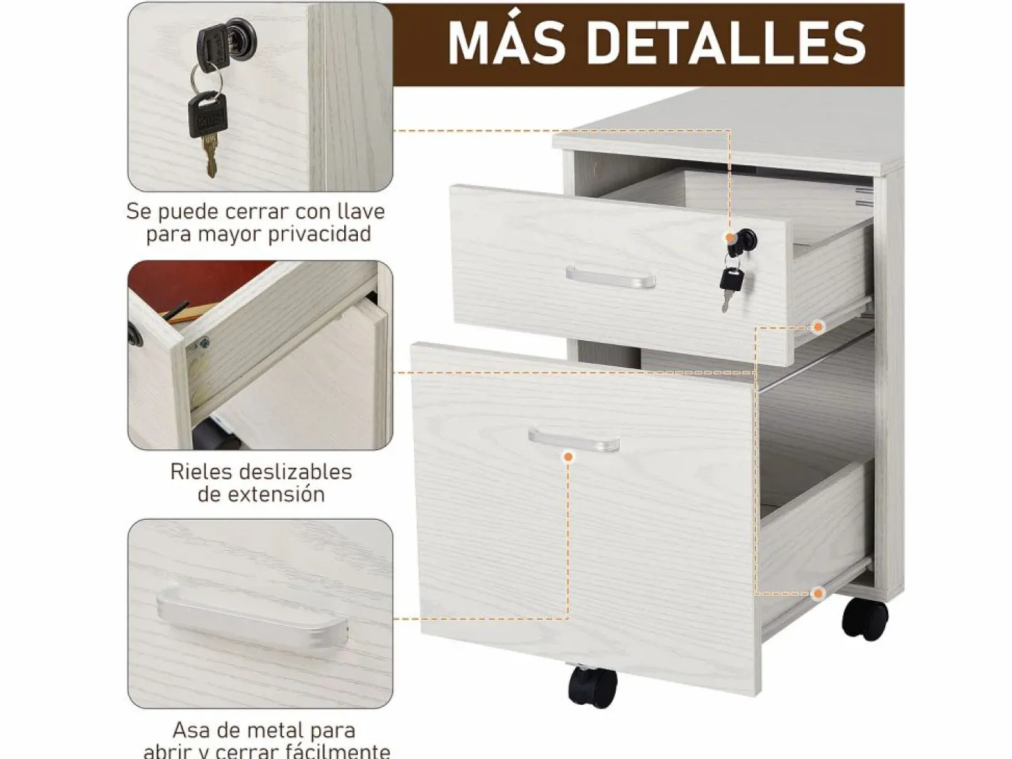 Vinsetto Armario de archivador móvil 40x45x55.6 cm Blanco Discount