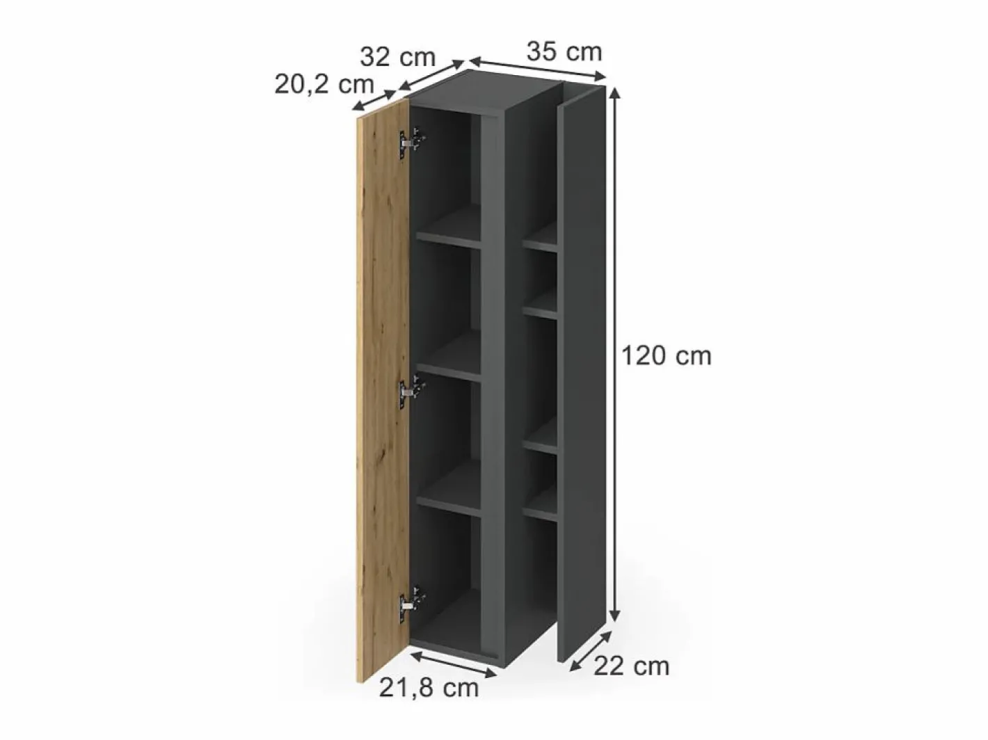 Vicco Mueble De Pared Para Baño|Armario de baño antracita/artisan 35x32x120 edelin