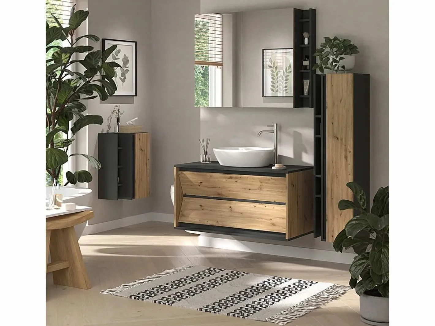 Vicco Mueble De Pared Para Baño|Armario de baño antracita/artisan 35x32x120 edelin