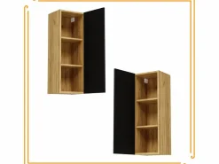 Armario de baño colgante de 30 cm con estantes estrechos en color roble craft . Negro