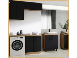 Armario de baño colgante horizontal de 80 cm Pawlacz con estantes en roble craft y negro.^ Discount
