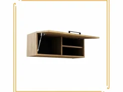 Armario de baño colgante horizontal de 80 cm con estantes en roble craft negro. Color natural claro Best