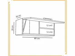 Armario de baño colgante horizontal de 80 cm con estantes en roble craft negro. Color natural claro Best