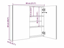 vidaxl Armario de baño con espejo y LED 80x12x68 cm Gris Outlet
