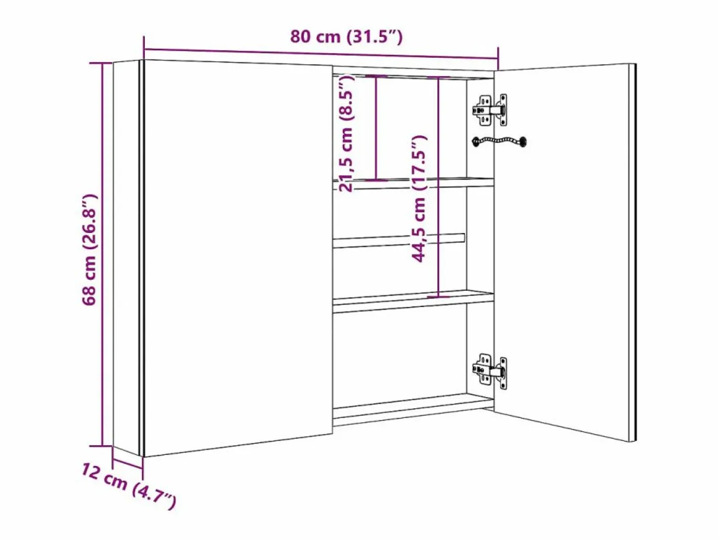 vidaxl Armario de baño con espejo y LED 80x12x68 cm Gris Outlet