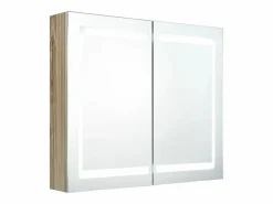 Mueble De Pared Para Baño|Armario de baño con espejo y LED color roble 80x12x68 cm ES974393