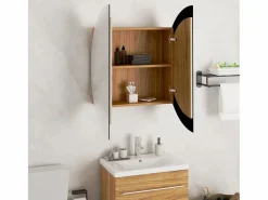 Armario de baño con espejo redondo y LED roble 54x54x17,5 cm^vidaxl Sale