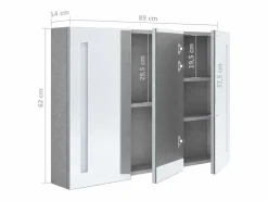 vidaxl Armario de baño con espejo LED hormigón 89x14x62 cm Gris Best