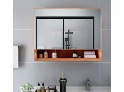 Armario de baño con espejo LED Roble 80x15x60 cm MDF Marru00f3n Hot