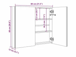 vidaxl Mueble De Pared Para Baño|Armario de baño con espejo LED hormigón 80x12x68 cm