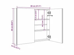 vidaxl Mueble De Pared Para Baño|Armario de baño con espejo LED hormigón 80x12x68 cm