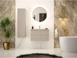 Mueble De Lavabo|Armario de baño de cachemira para lavabo de 80 cm con frentes ranurados Aqua