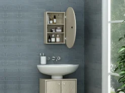 Vente-unique Armario de baño de pared con espejo ovalado - estanterías para el cuarto de baño - roble - RURI Color natural claro Best