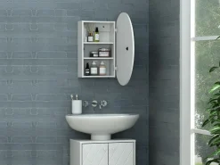 Vente-unique Armario de baño de pared con espejo ovalado - estanterías para el cuarto de baño - - RURI Blanco