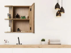Armario de baño de pared de teca con espejo - Ancho 65 x Prof. 20 x Alt. 65 cm - CIMAHI^OZAIA