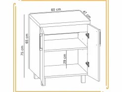 Armario de baño independiente de 60 cm para lavabo de encimera en roble craft . Negro Outlet