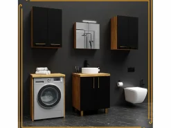 Armario de baño independiente de 60 cm para lavabo de encimera en roble craft . Negro Outlet
